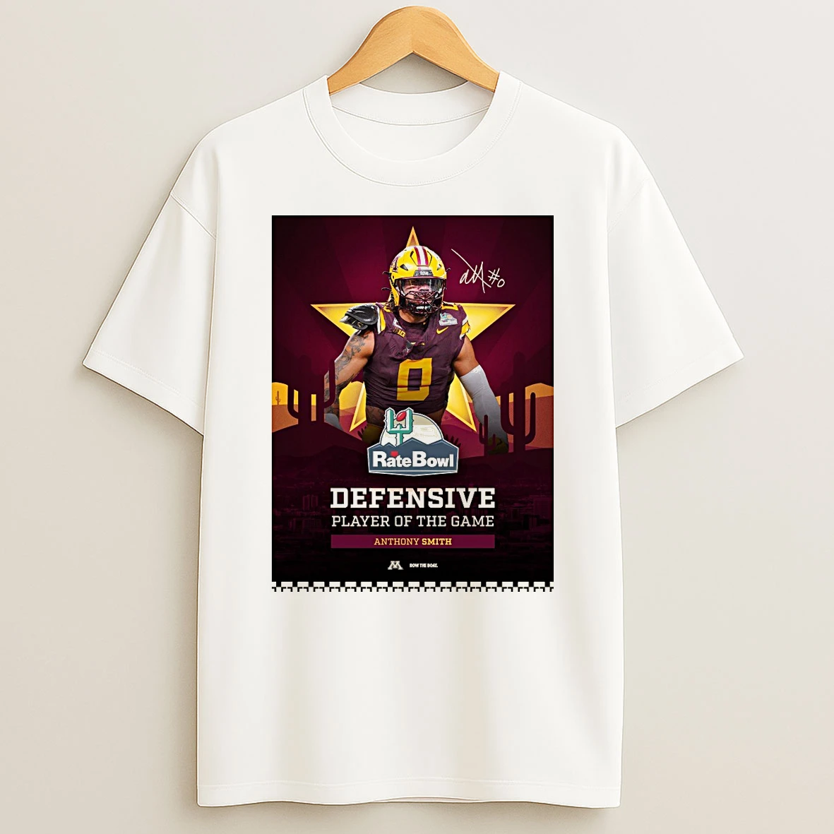 Anthony Smith Defensive Player Of The Game Minnesota Golden Gophers 2025 Rate Bowl Signature Shirts