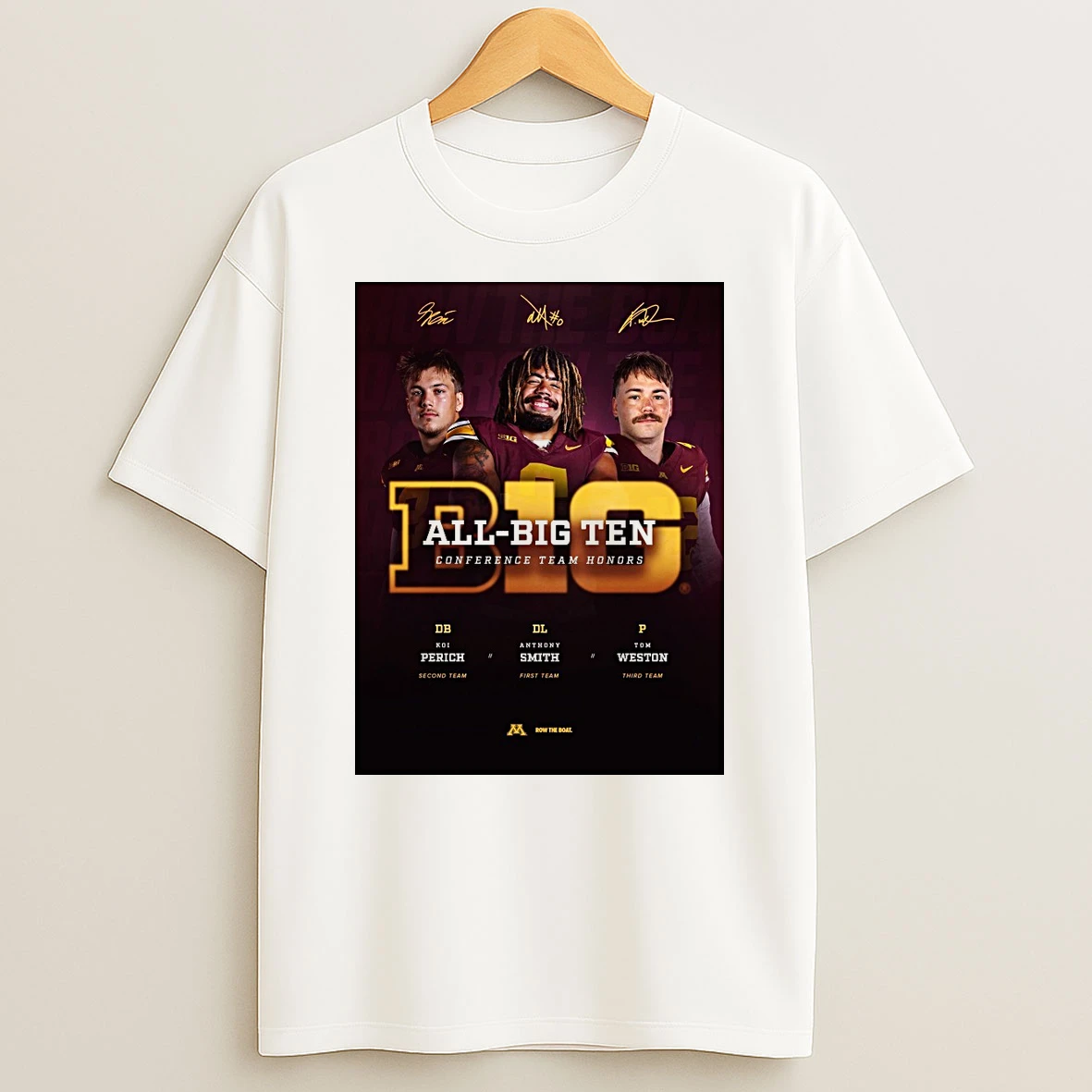 Anthony Smith Koi Perich And Tom Weston Minnesota Golden Gophers All Big Ten Conference Team Honors Signatures Shirts