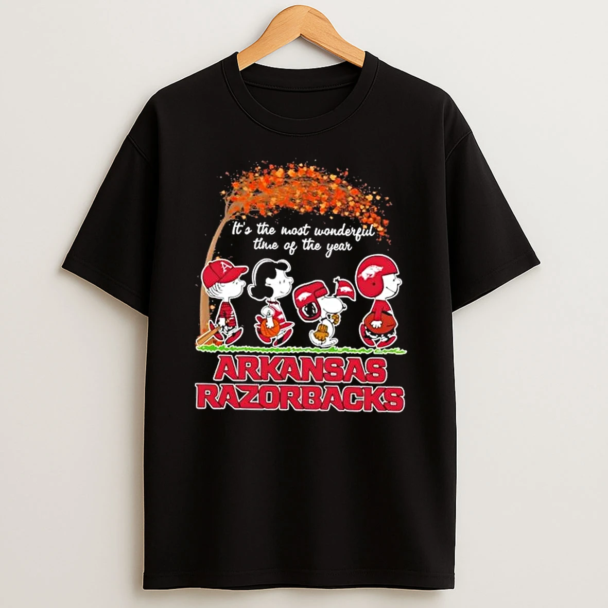 Arkansas Razorbacks X Peanuts Snoopy And Friends Autumn Its The Most Wonderful Time Of The Year Shirts