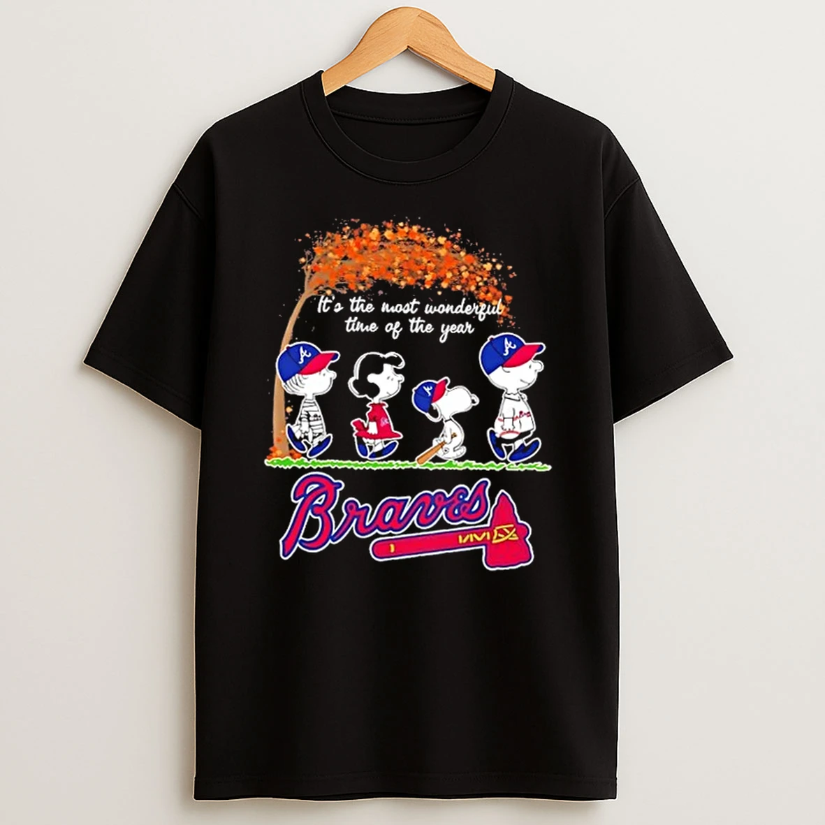 Atlanta Braves X Peanuts Snoopy And Friends Autumn Its The Most Wonderful Time Of The Year Shirts