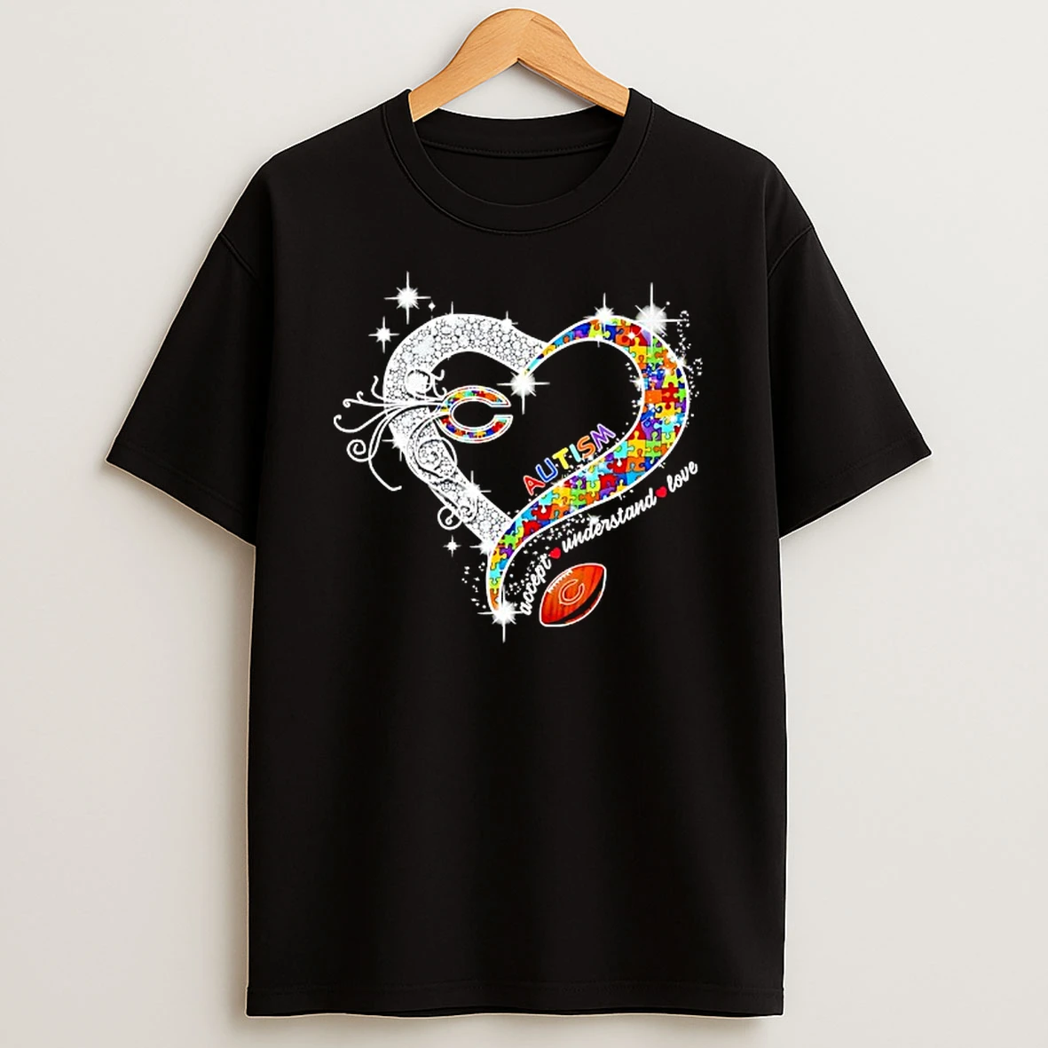 Autism Accept Understand Love Chicago Bears Football Heart Shirts
