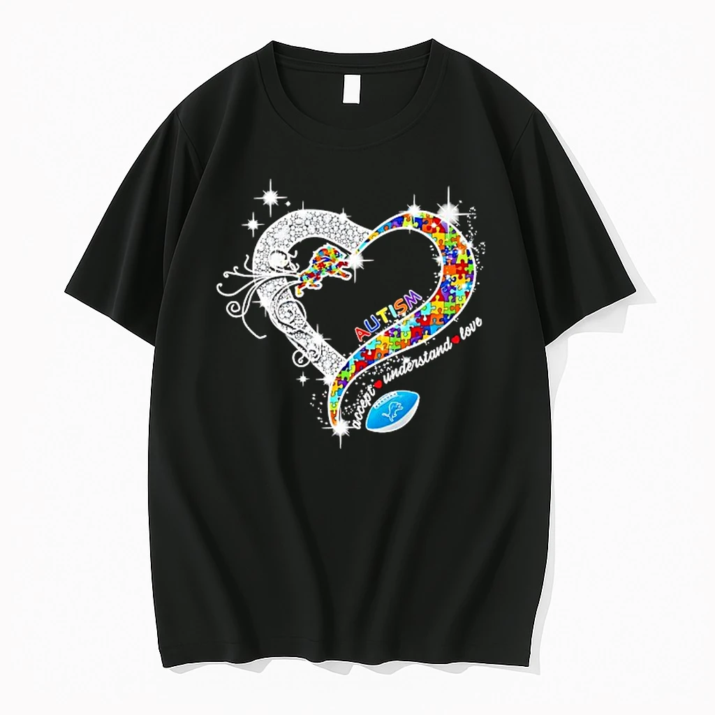 Autism Accept Understand Love Detroit Lions Football Heart Shirts