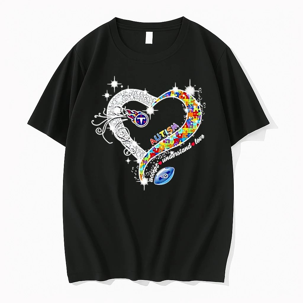 Autism Accept Understand Love Tennessee Titans Football Heart Shirts
