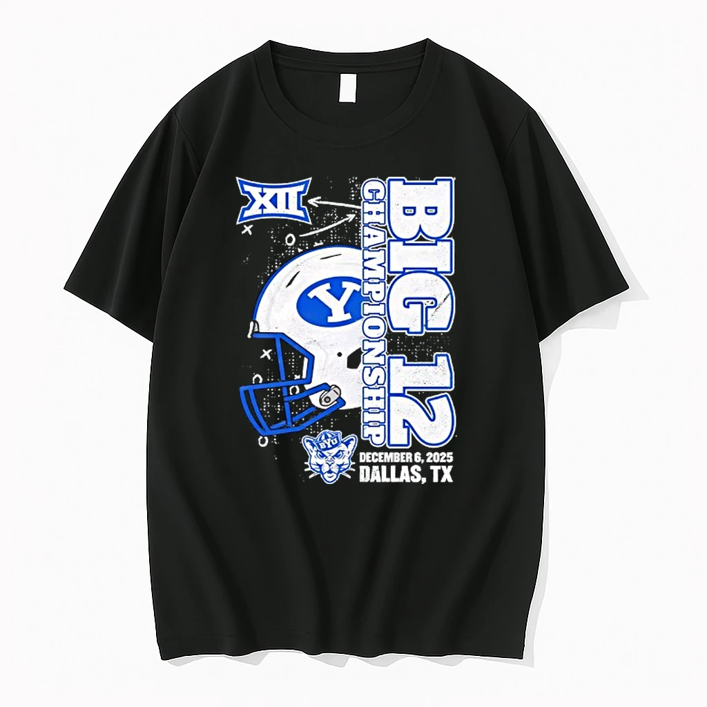 Byu Cougars 2025 Big 12 Football Championship Vertical Helmet Shirts