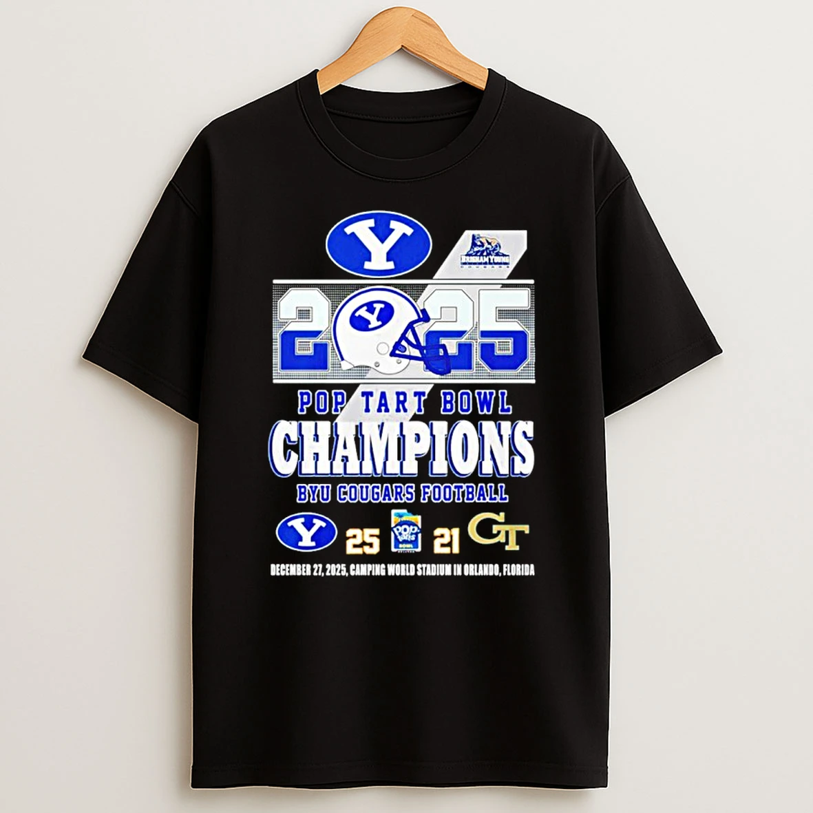 Byu Cougars 2025 Pop Tarts Bowl Champions Helmet Score Shirts