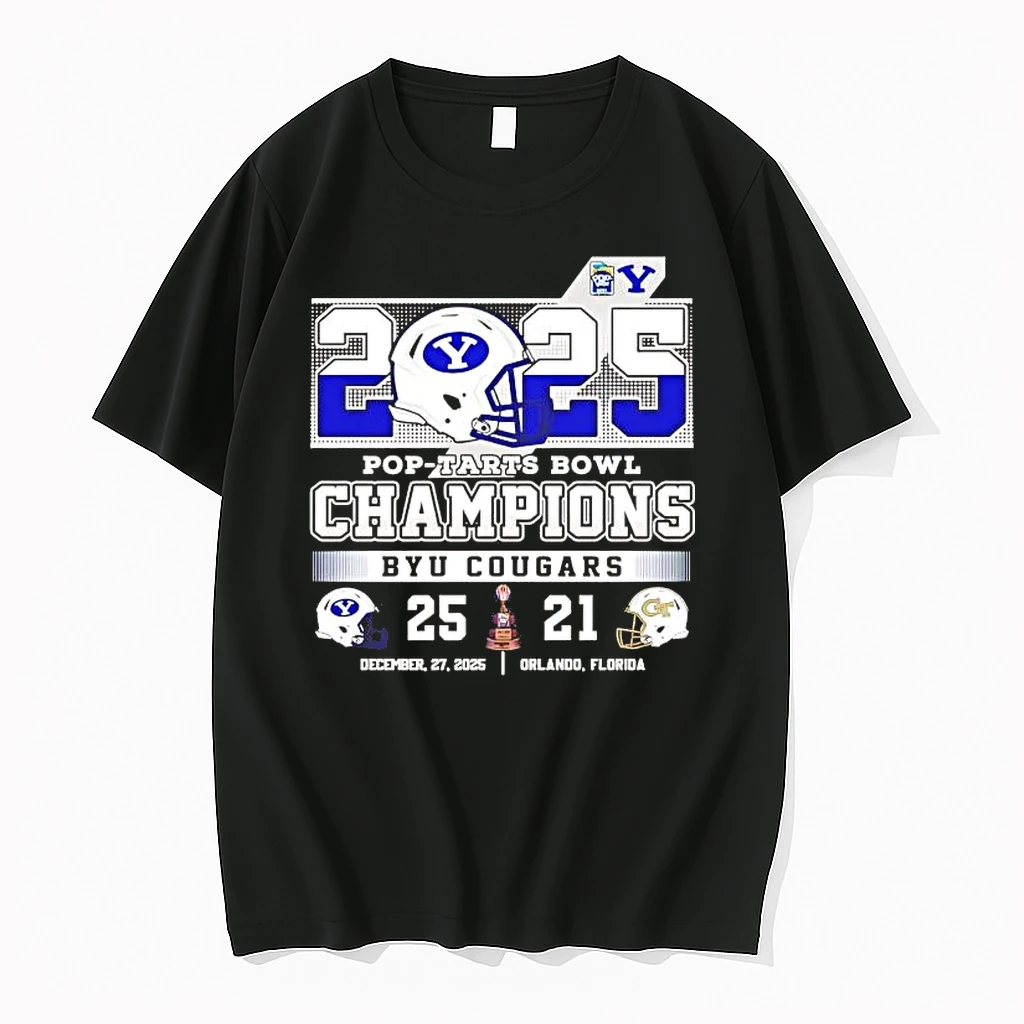 Byu Cougars 2025 Poptart Bowl Champions Score Helmet Shirts