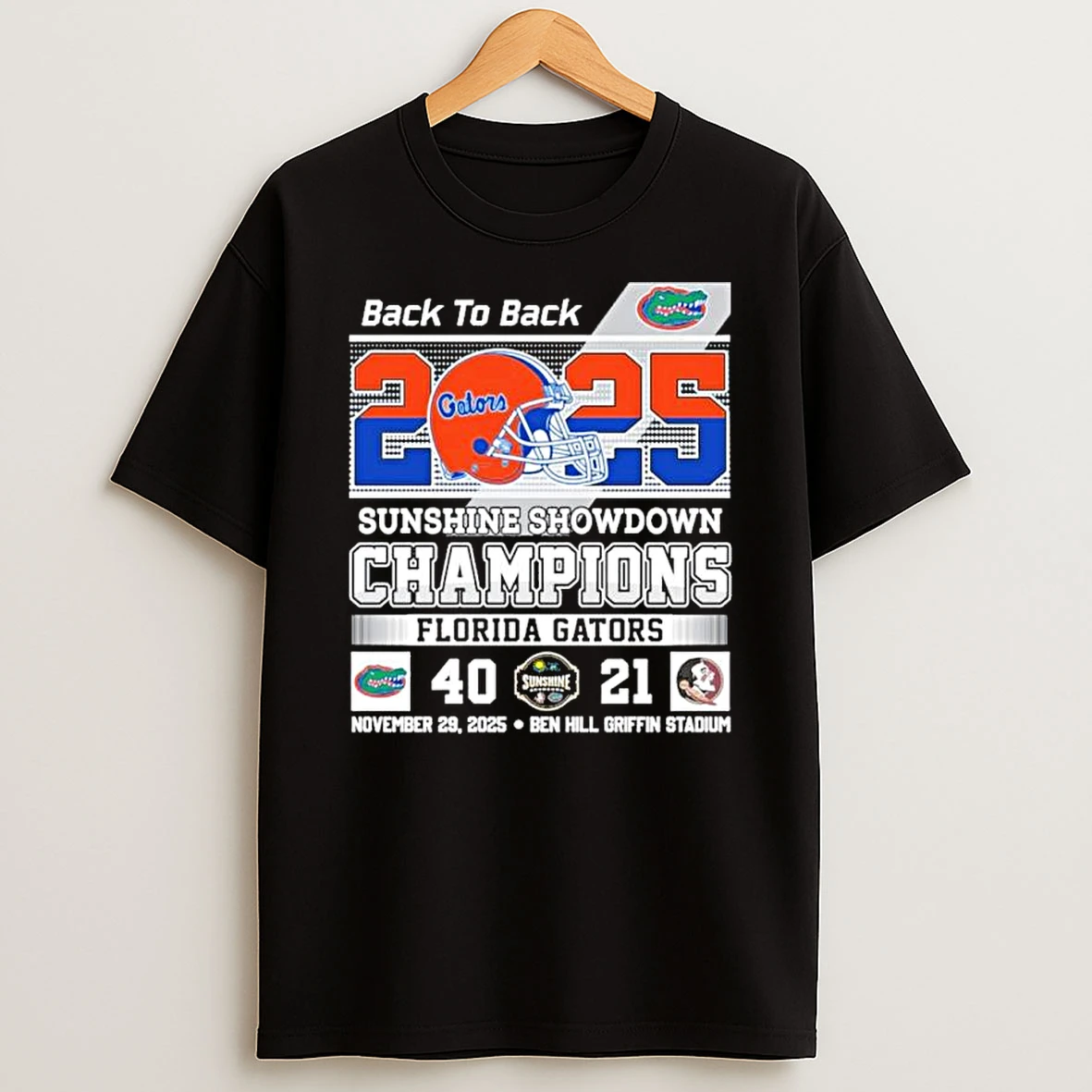 Back 2 Back 2025 Florida Gators Sunshine Showdown Champions 40 21 Fsu Shirts