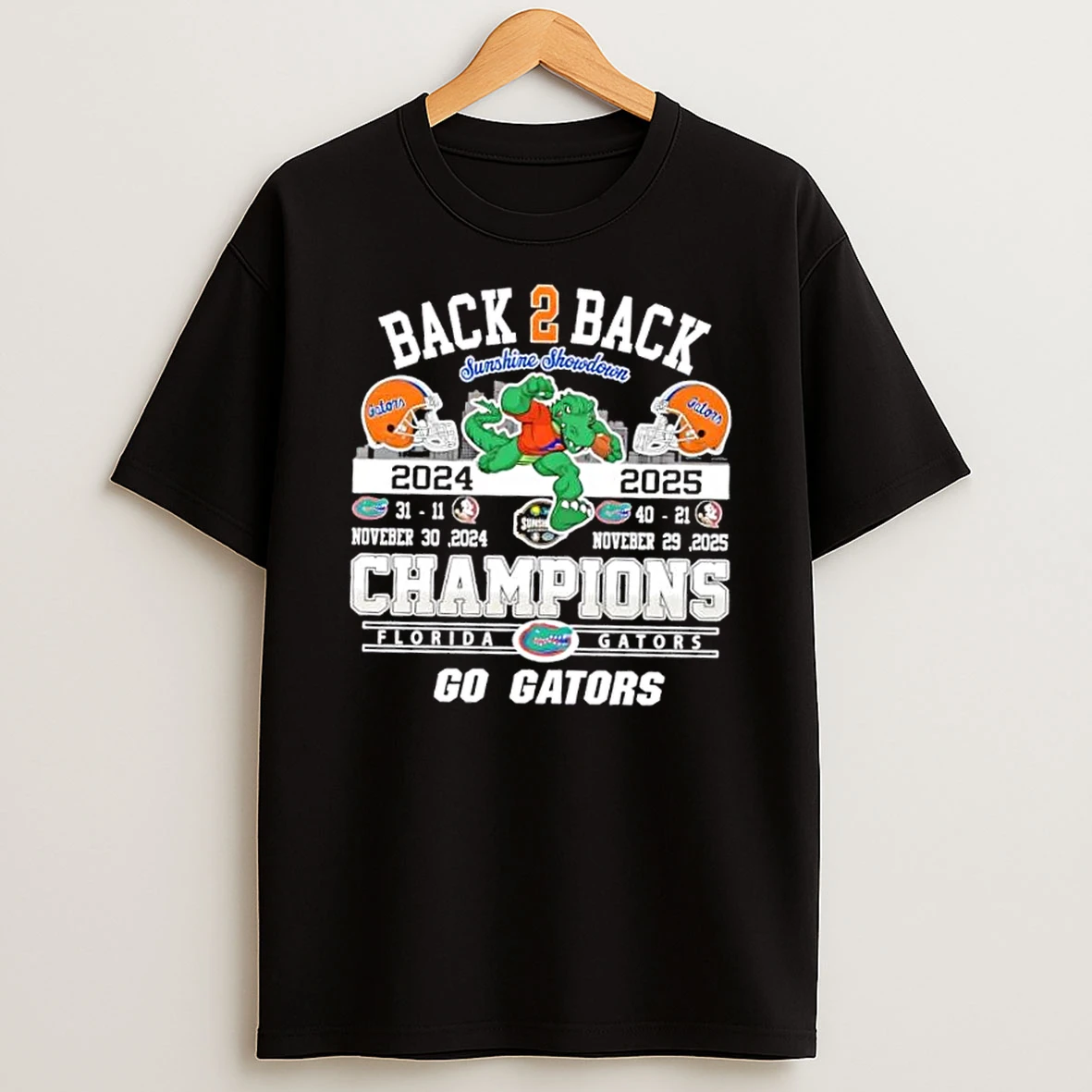 Back 2 Back Sunshine Showdown 2024 2025 Champions Go Florida Gators Shirts