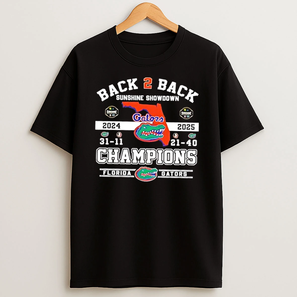 Back To Back Sunshine Showdown Champions Florida Gators Shirts