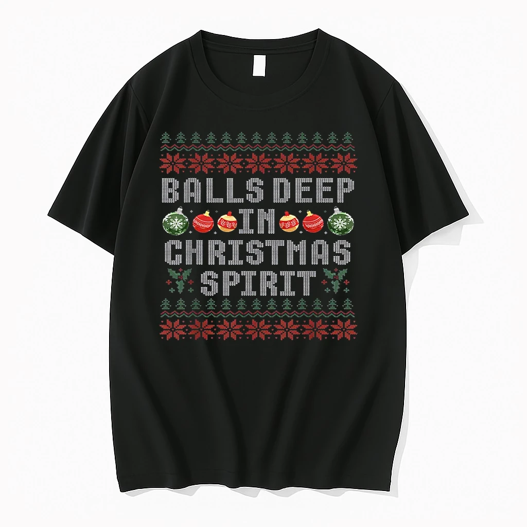 Balls Deep In The Christmas Spirit Matching Couples Ugly Shirts