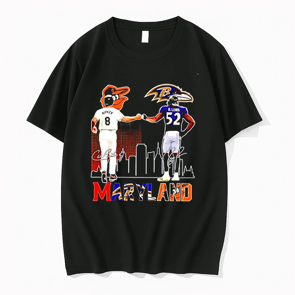Baltimore Ravens And Orioles Legends Cal Ripken Jr And Ray Lewis Signatures Graphic Shirts