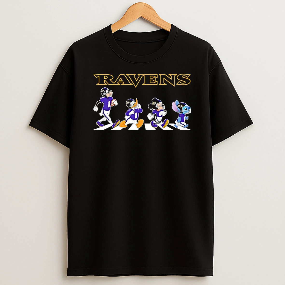Baltimore Ravensx Goofy X Donald Duck X Mickey Mouse X Stitch Abbey Road Shirts