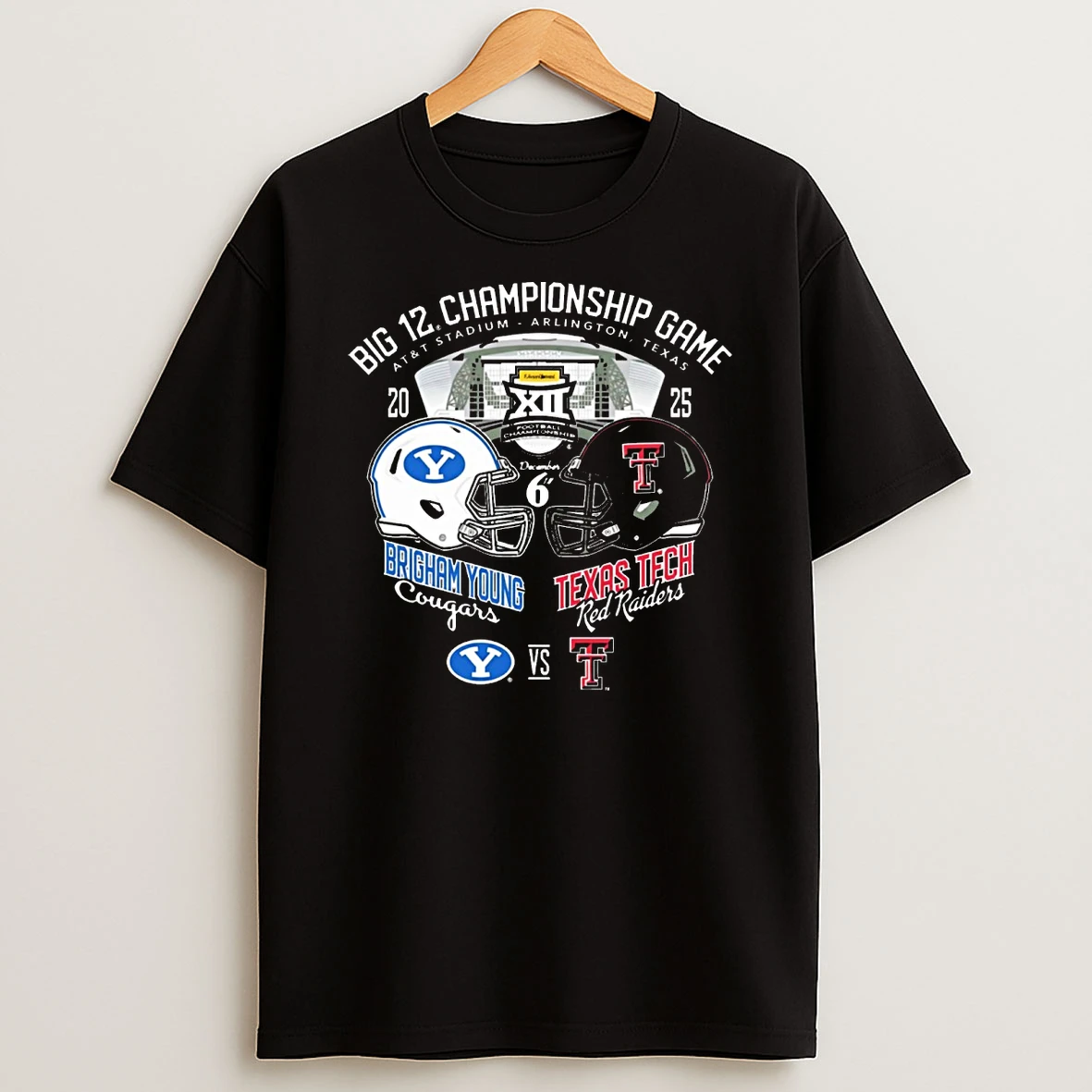Big 12 Championship Game Att Stadium Arlington Texas 2025 Byu Cougars Vs Texas Tech Red Raiders Shirts