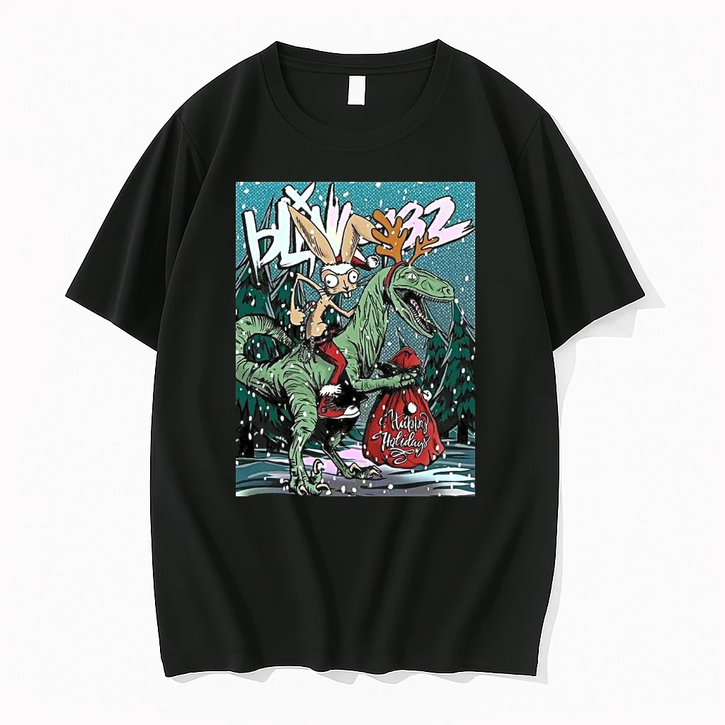 Blink 182 Happy Holidays 2025 Merry Xmas Rabbit Riding Velociraptor Shirts