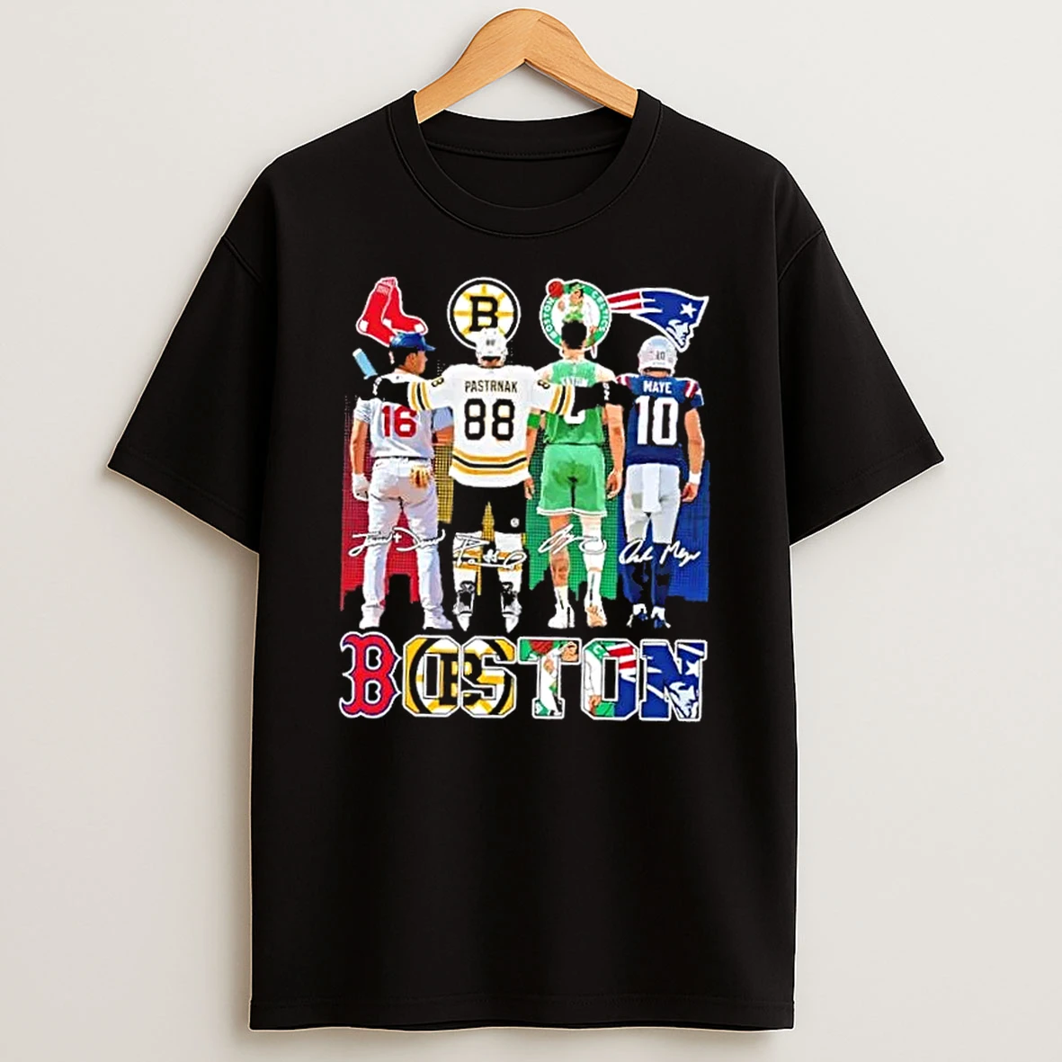 Boston City Sports Teams Legends Skyline Signatures Shirts