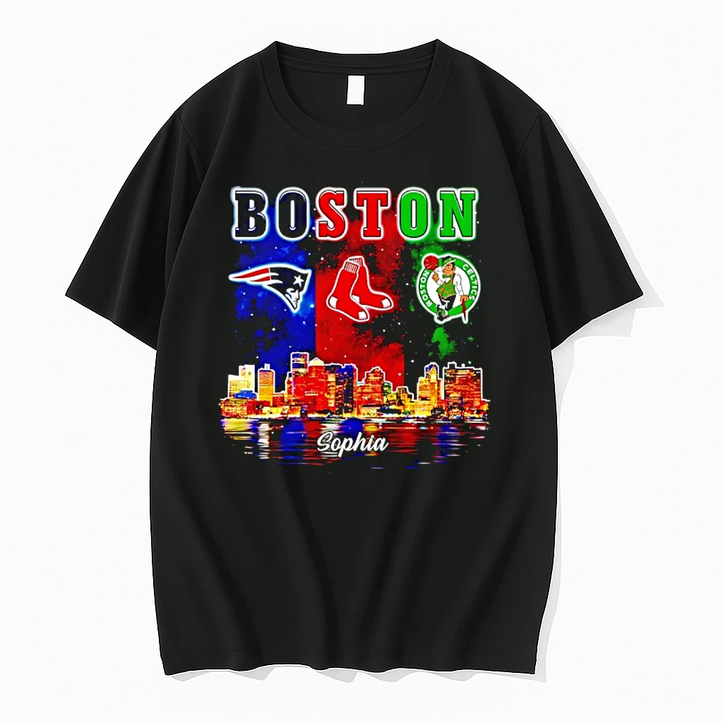 Boston City Skyline New England Patriots Boston Red Sox And Boston Celtics Logos Shirts