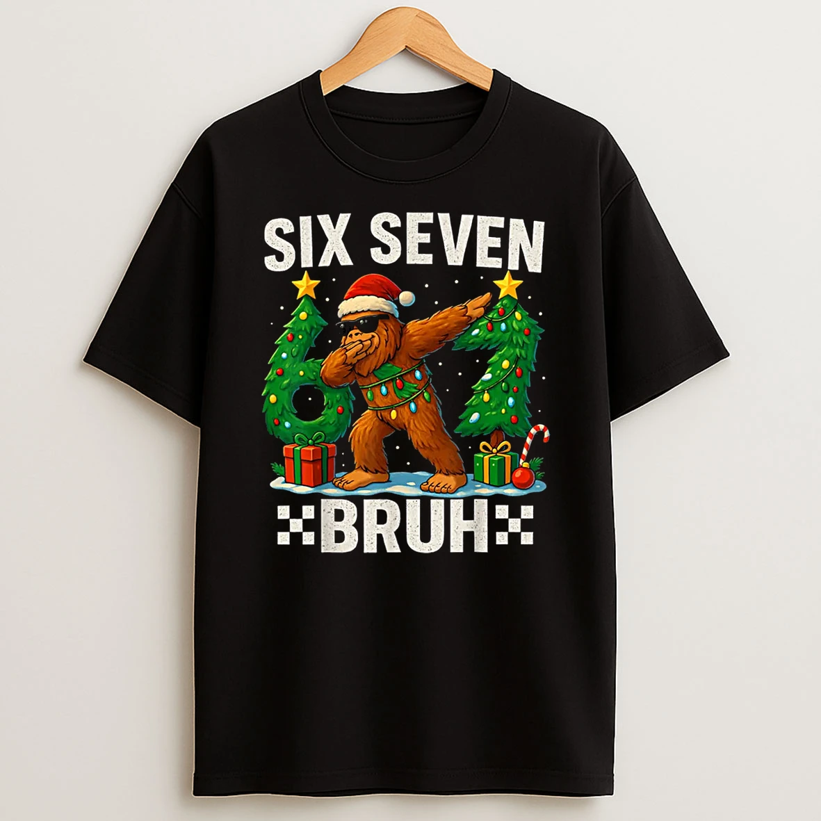 Bruh 67 Six Seven Santa Bigfoot Dabbing Christmas Shirts