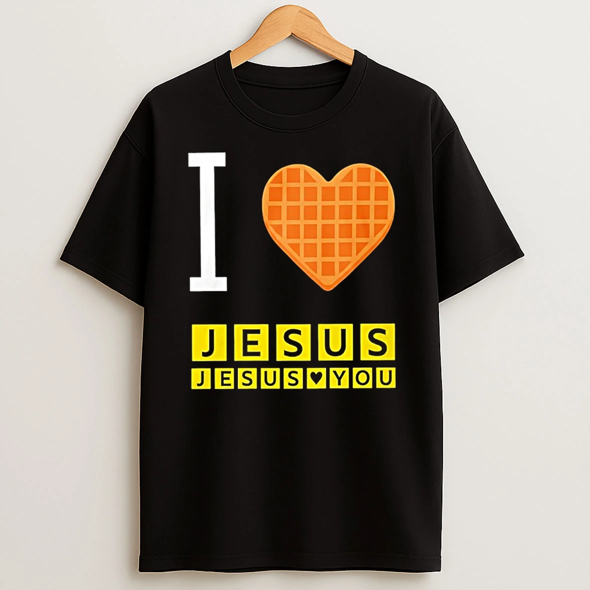Bryce Crawford Wearing I Love Jesus Jesus Loves You Waffle House Shirts