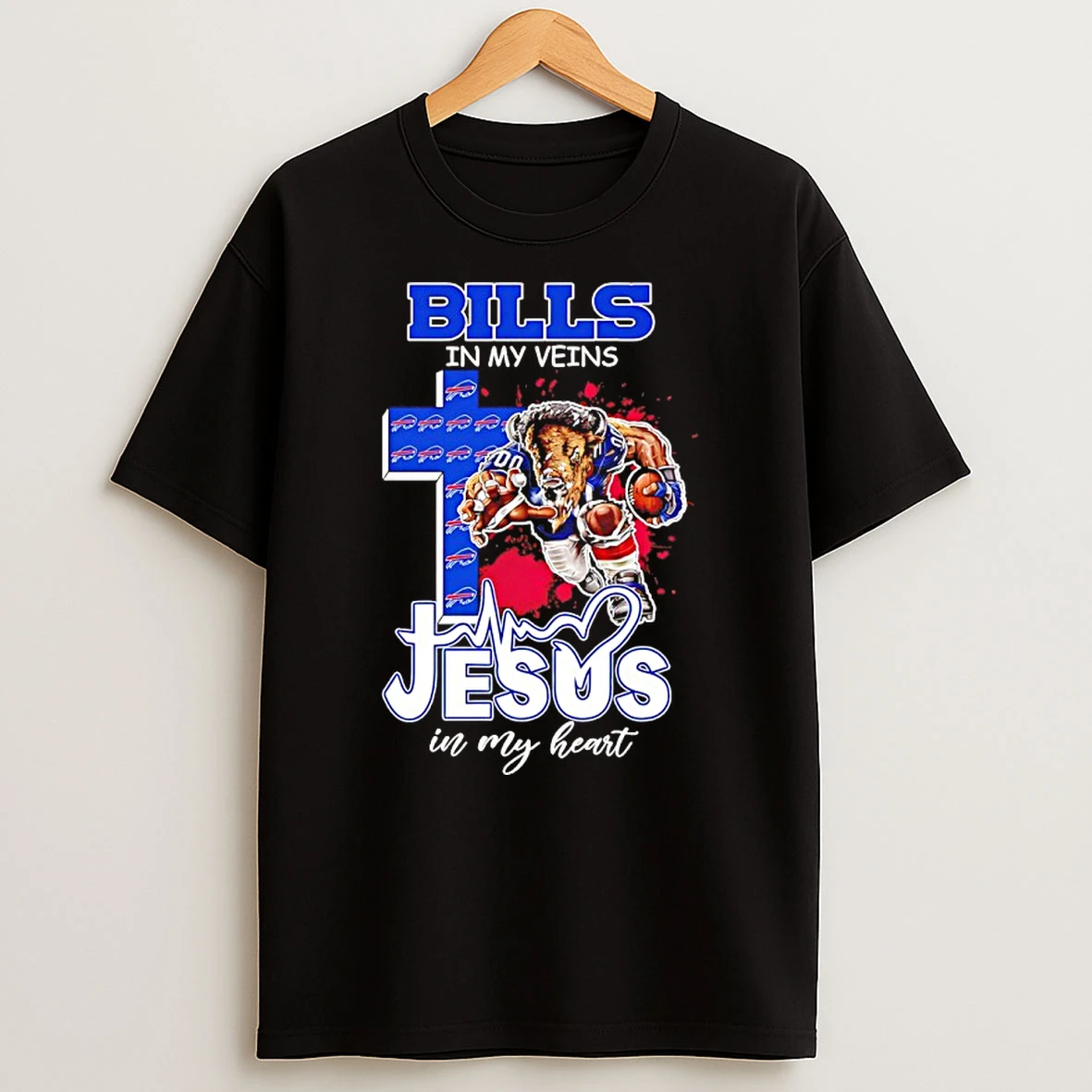 Buffalo Bills In My Veins Jesus In My Heart Mascot Shirts