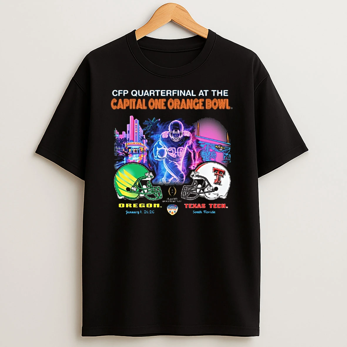 Cfp Quarterfinal At The Capital One Orange Bowl Oregon Vs Texas Tech Jan 1 2026 South Fl Helmets Art Deco Game Shirts