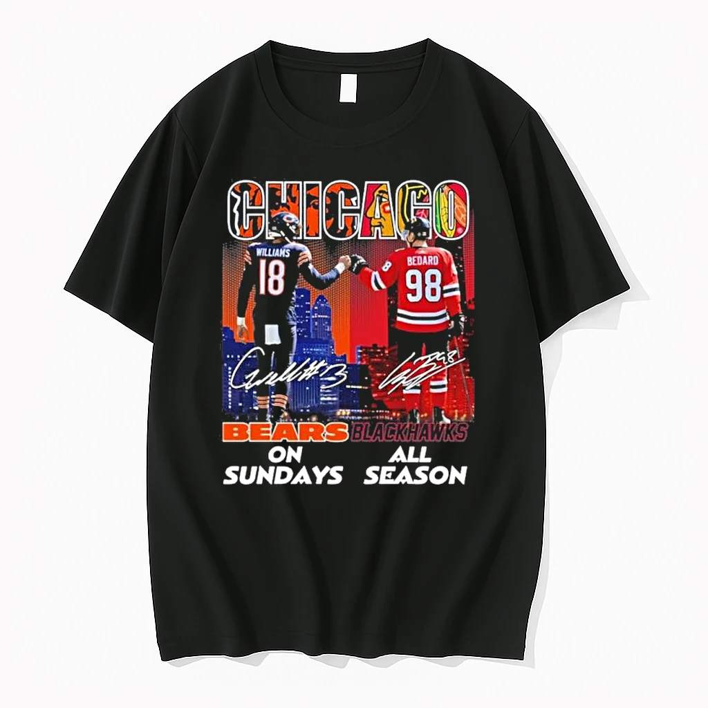 Caleb Williams Chicago Bears On Sundays And Connor Bedard Chicago Blackhawks All Season Shirts