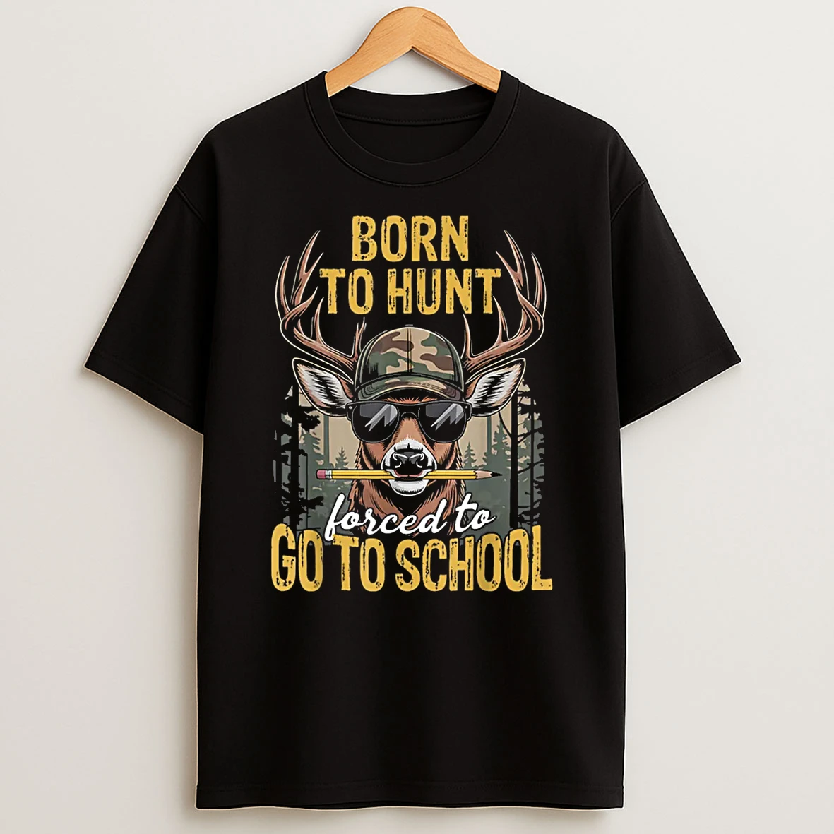 Camo Deer Hunting Born Hunt Forced Go School Shirts