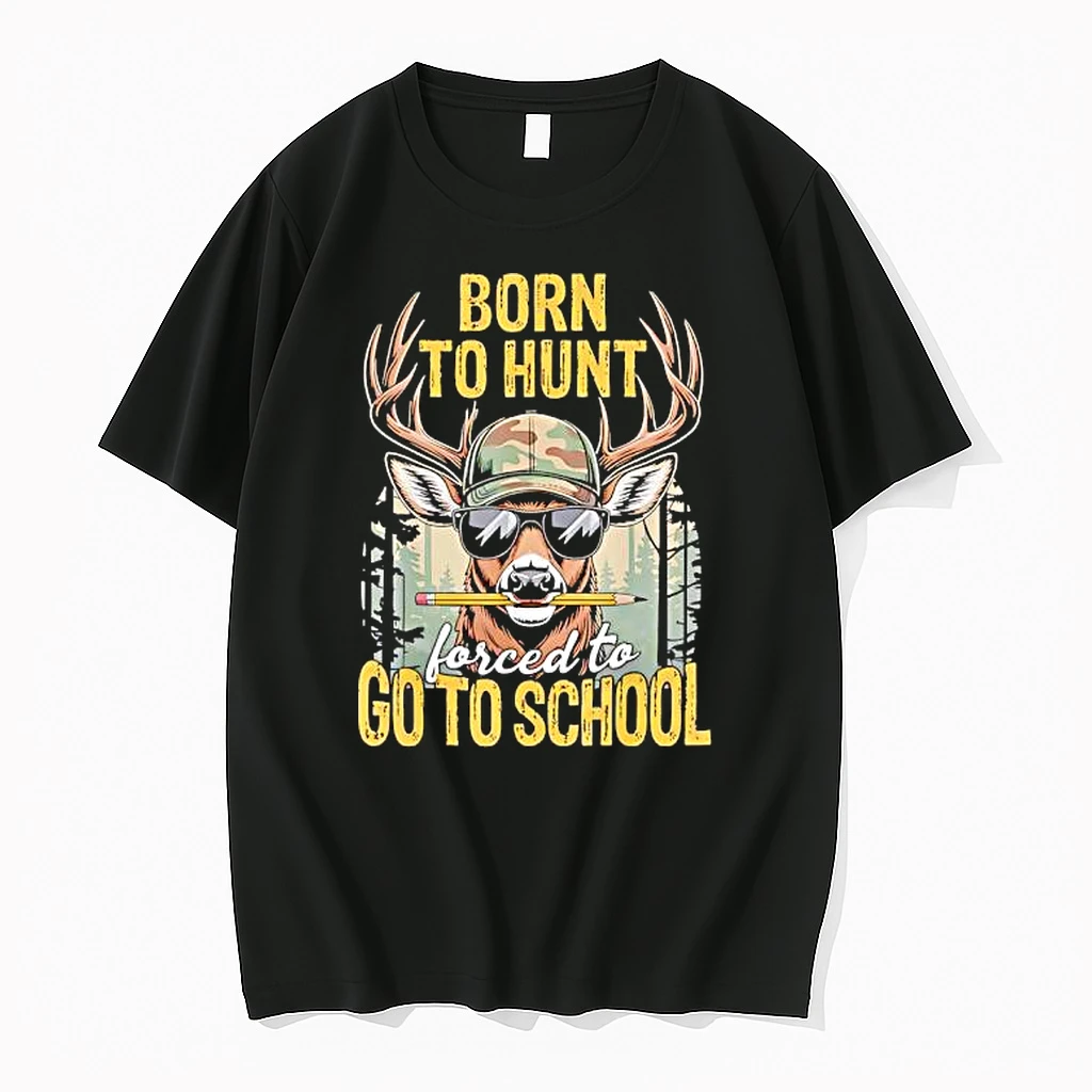 Camo Deer Hunting Holding Pencil Born Hunt Forced To Go To School Retro Shirts