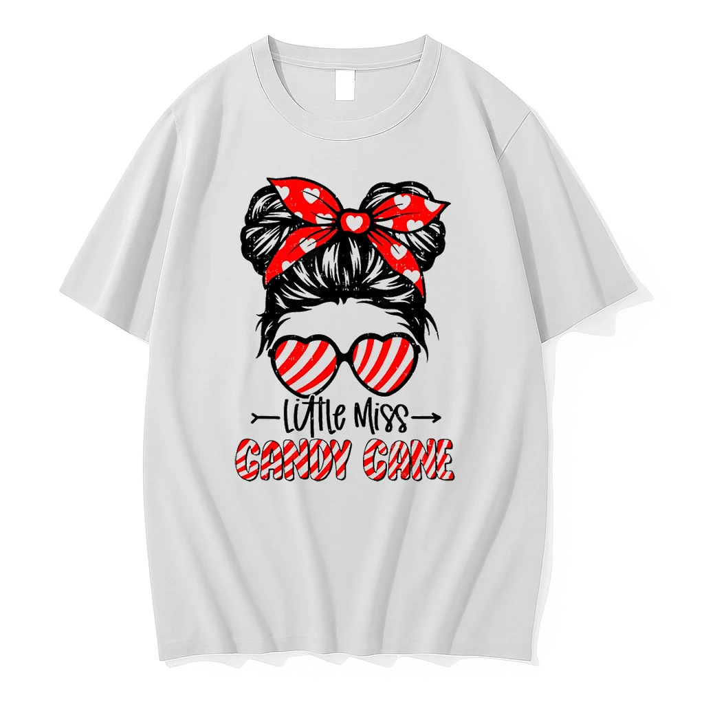Candy Cane Messy Bun Girl Christmas Xmas Holiday Shirts