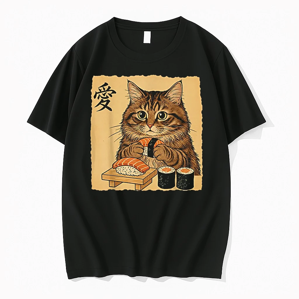 Cat Eating Sushi Japanese Art Vintage Style Cat Shirts