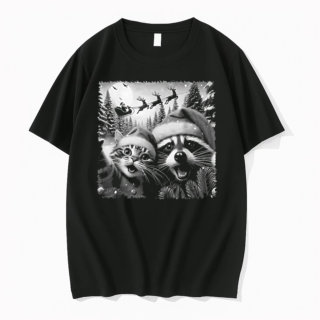 Cat Raccoon Selfie With Santa Christmas Shirts