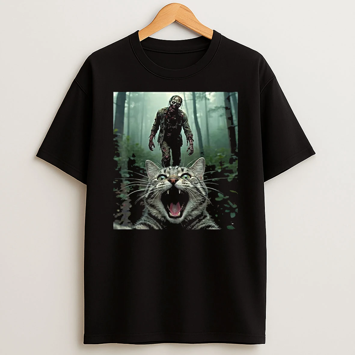 Cat Selfie With Zombie Horror Shirts