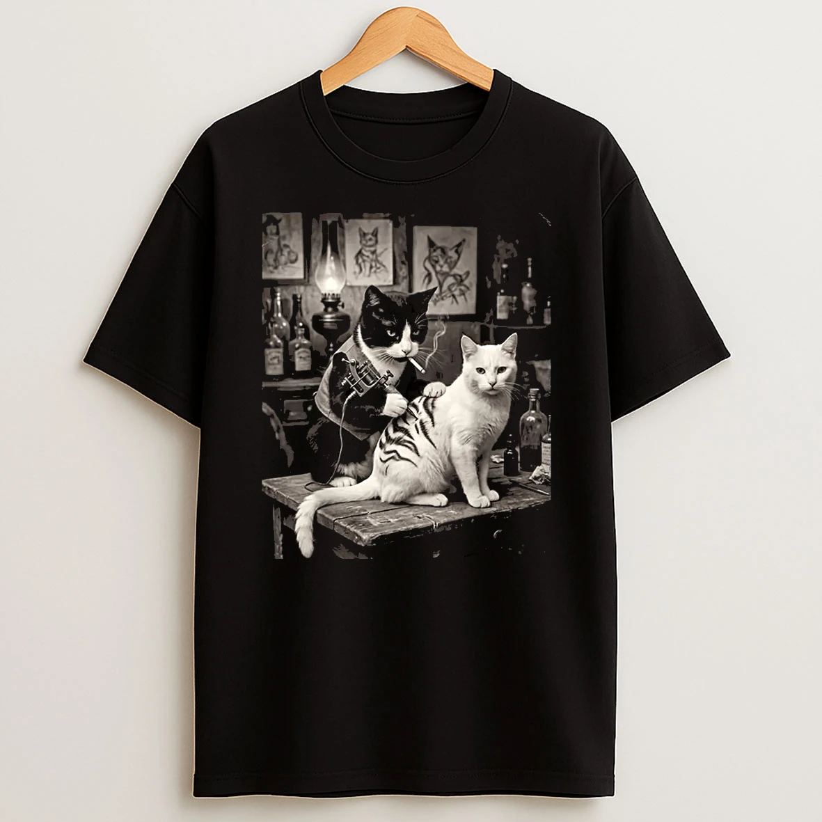 Cat Smoking Tattoo Vintage Inked Kitty Artist Funny Meme Shirts