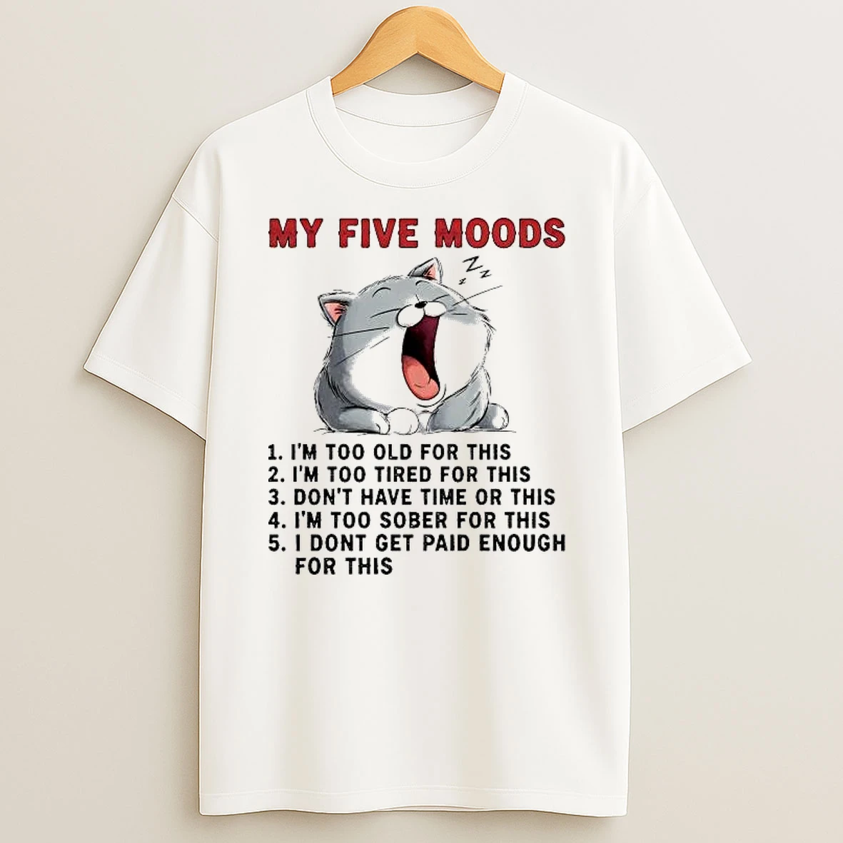 Cat My Five Moods I Dont Get Paid Enough For This Shirts