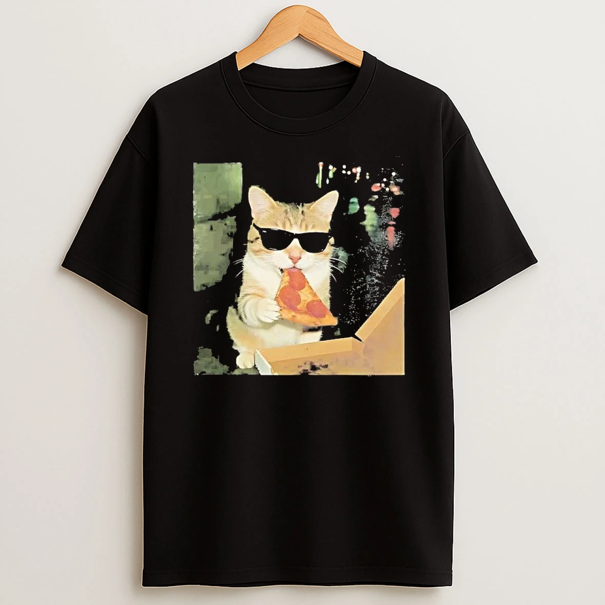 Cat Sunglasses Eating Pizza Meme Shirts