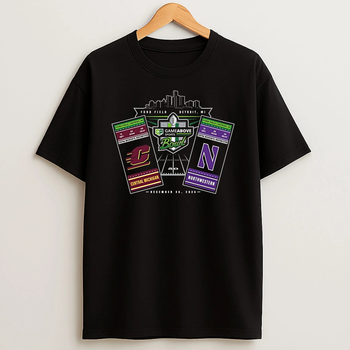 Central Michigan Vs Northwestern 2025 Gameabove Sports Bowl Ford Field Detroit Mi Dec 26 Ticket Stubs Shirts