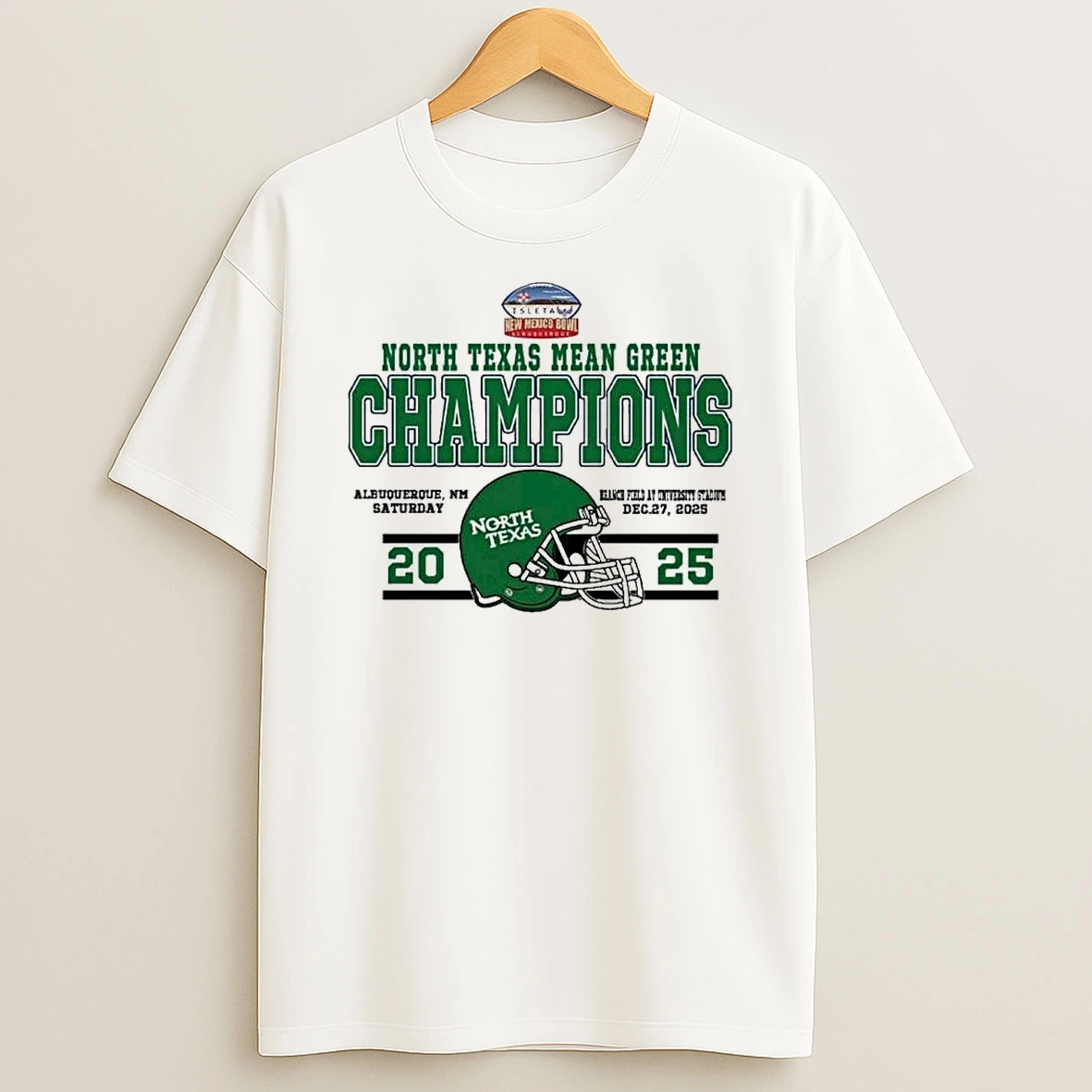 Champions North Texas Mean Green Football Named To Champions 2025 Isleta New Mexico Bowl Helmet Shirts