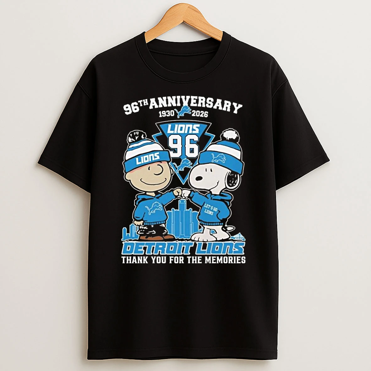 Charlie Brown And Snoopy X Detroit Lions 96th Anniversary 1930 2026 Thank You For The Memories Shirts
