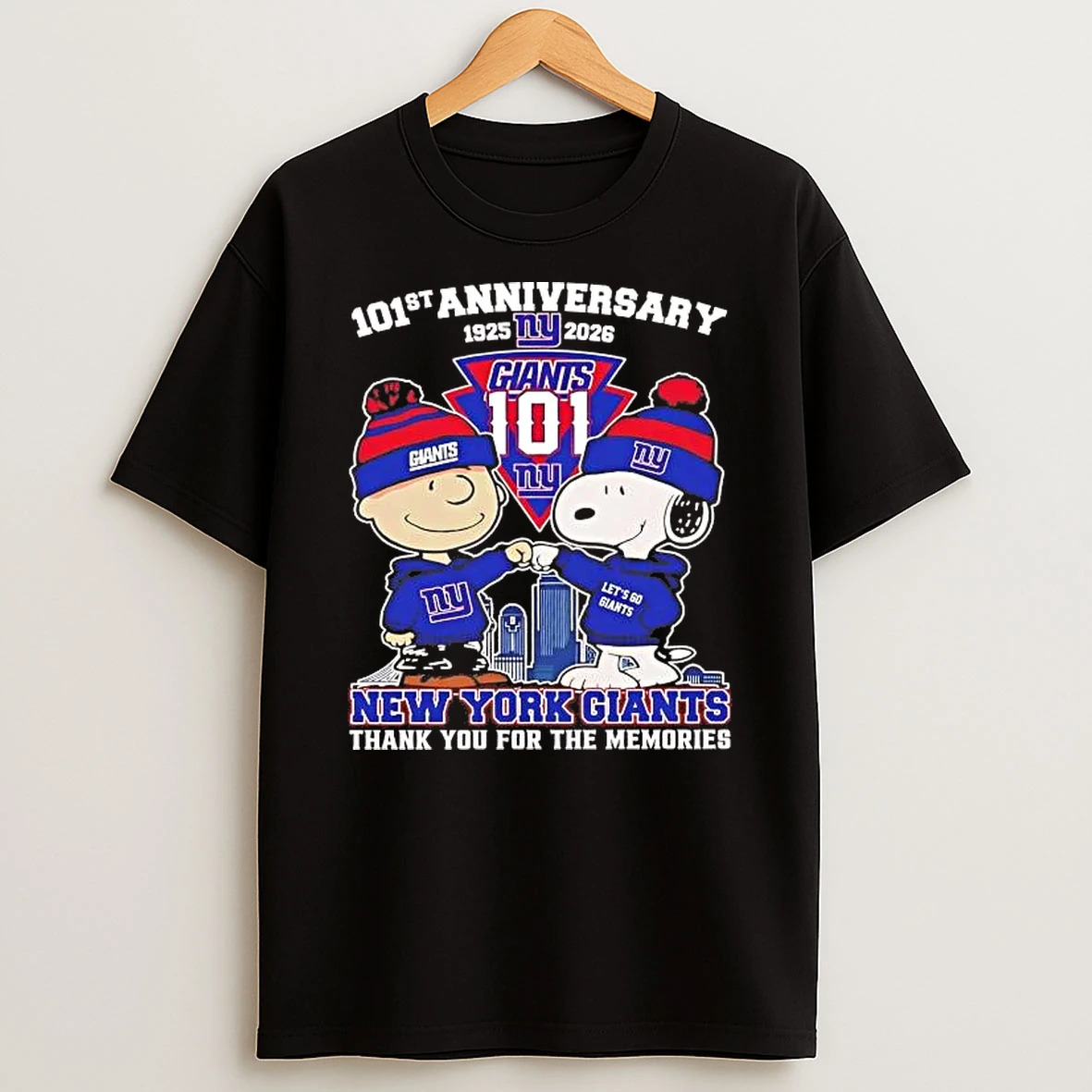 Charlie Brown Snoopy Fist Pump 101st Anniversary 1925 2026 New York Giants Shirts
