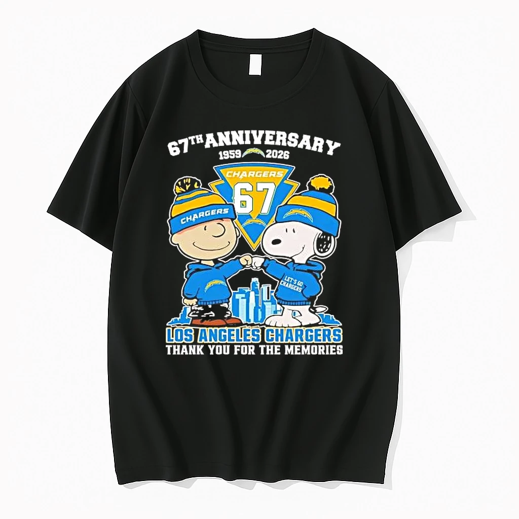 Charlie Brown Snoopy Fist Pump 67th Anniversary 1959 2026 Chargers Shirts