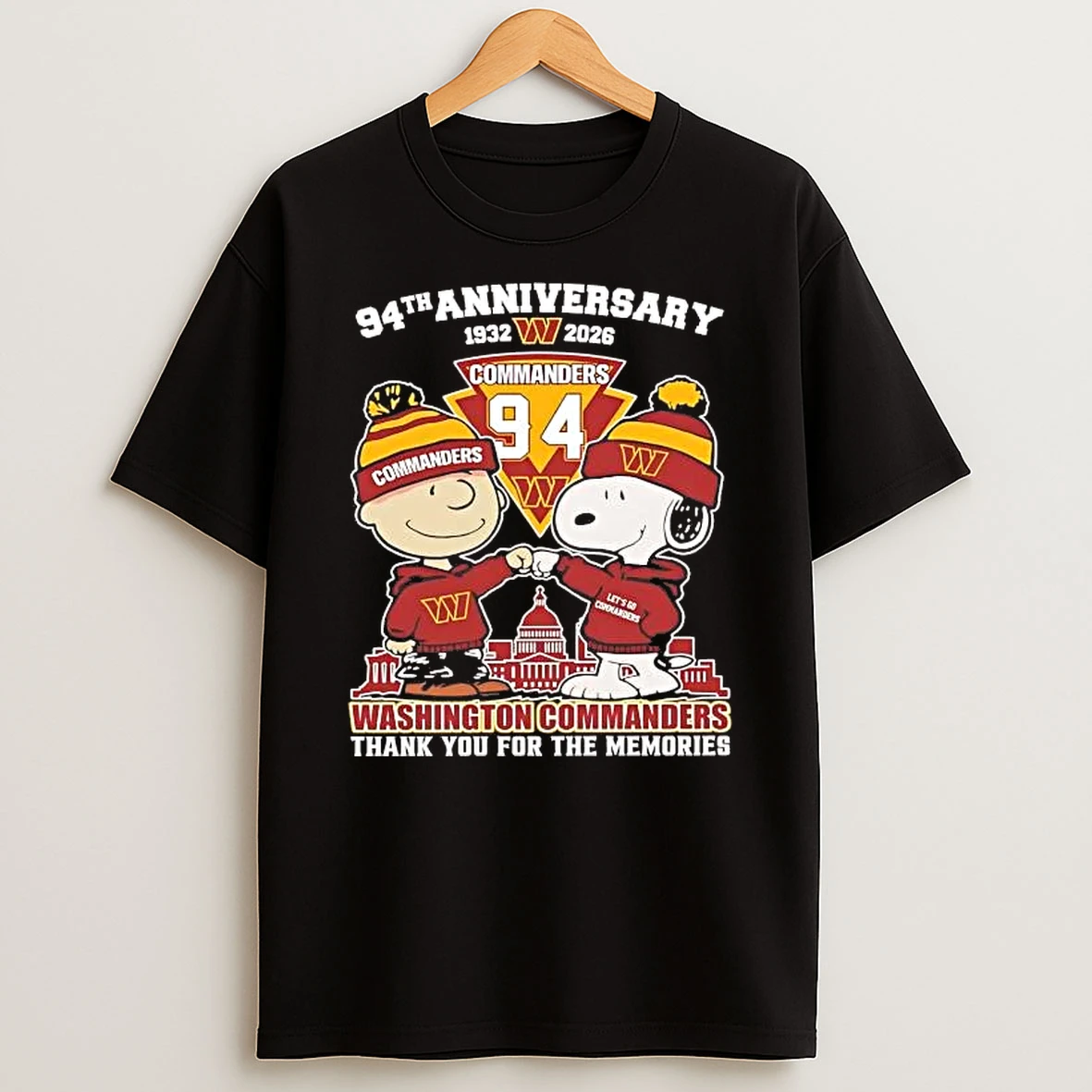 Charlie Brown Snoopy Fist Pump 94th Anniversary 1932 2026 Commanders Shirts