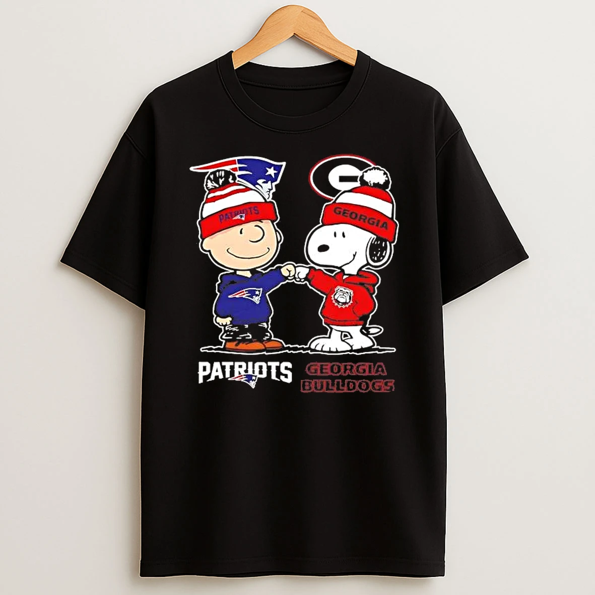 Charlie Brown And Snoopy New England Patriots And Georgia Bulldogs Fist Bump Shirts