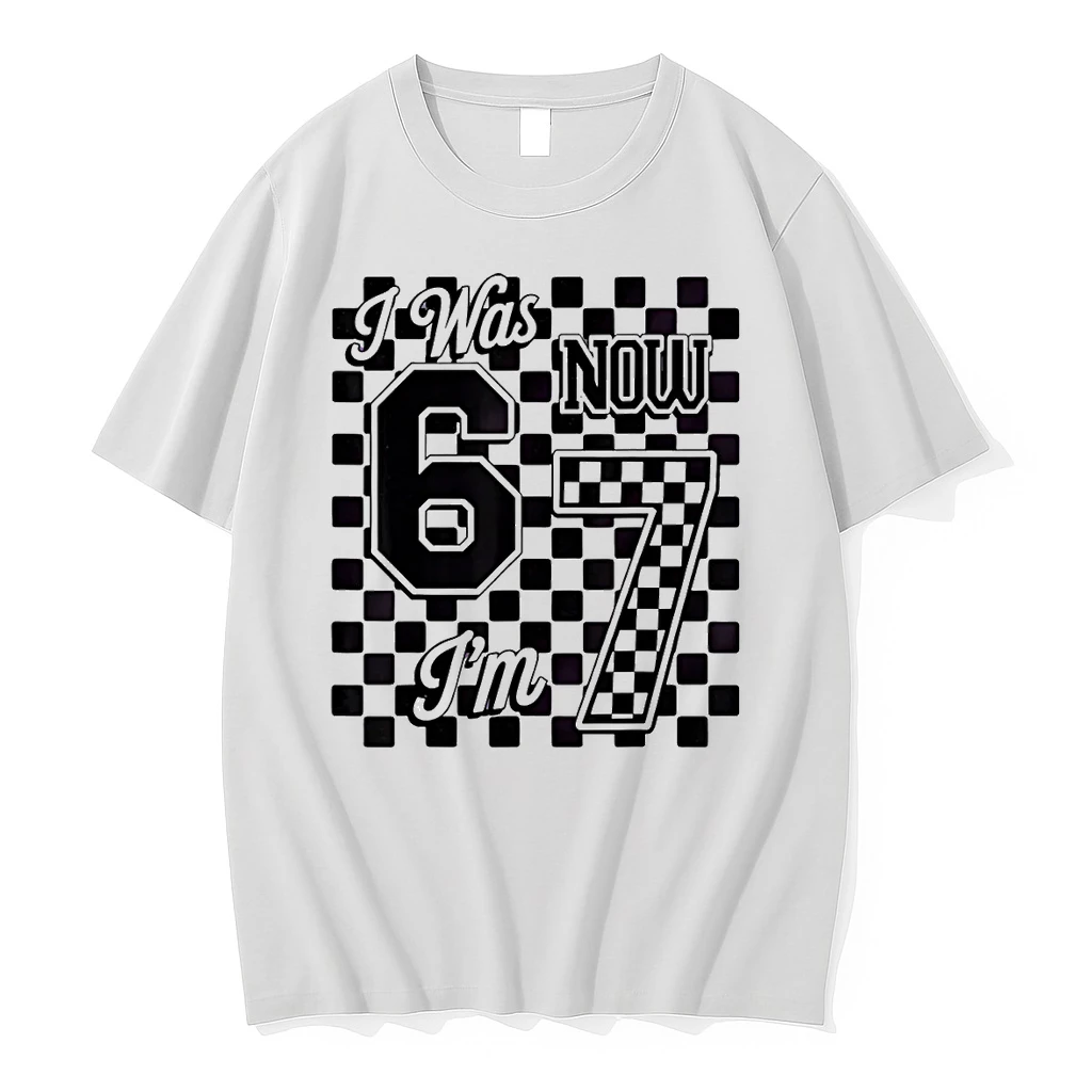 Checkered I Was 6 Now Im 7 Birthday Seven Years Old Shirts