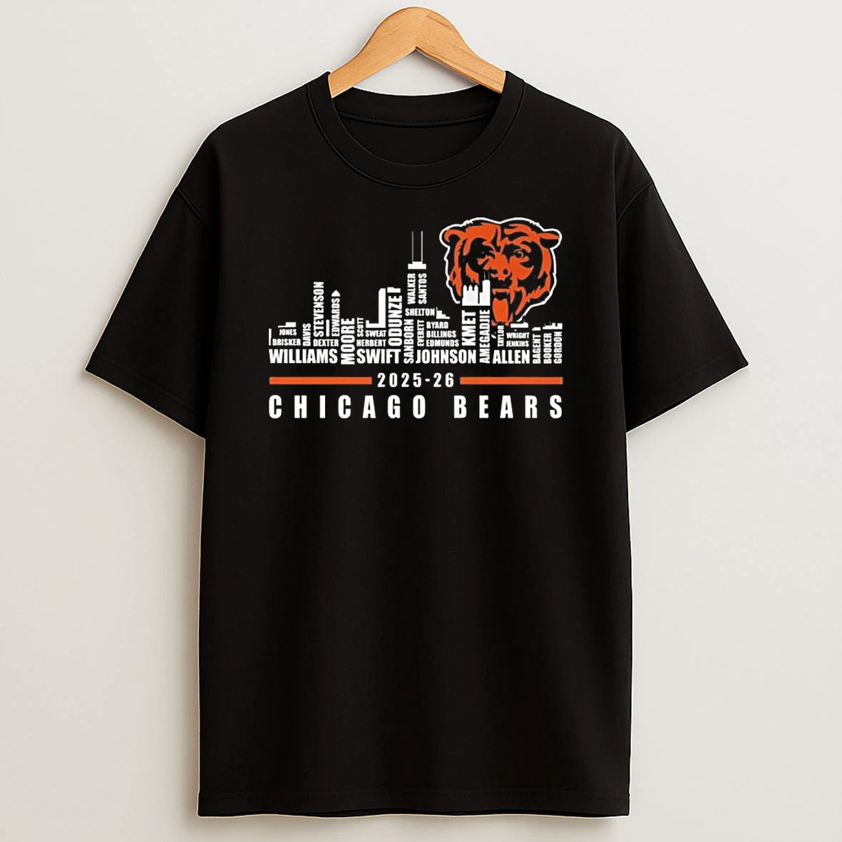 Chicago Bears 2025 26 Skyline Names Logo Shirts
