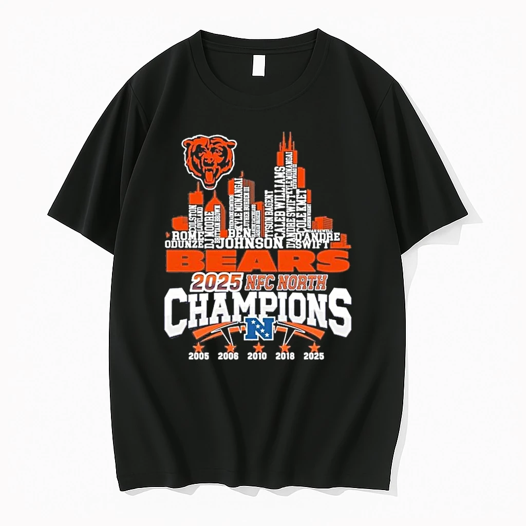 Chicago Bears 2025 Nfc North Champions 2025 2025 Skyline Names Logo Shirts