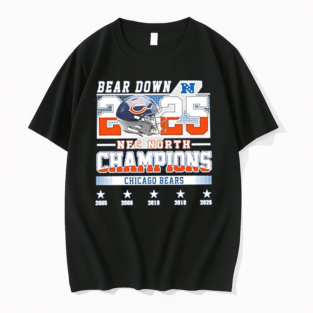 Chicago Bears 2025 Nfc North Champions Bear Down 5 Time Helmet Shirts
