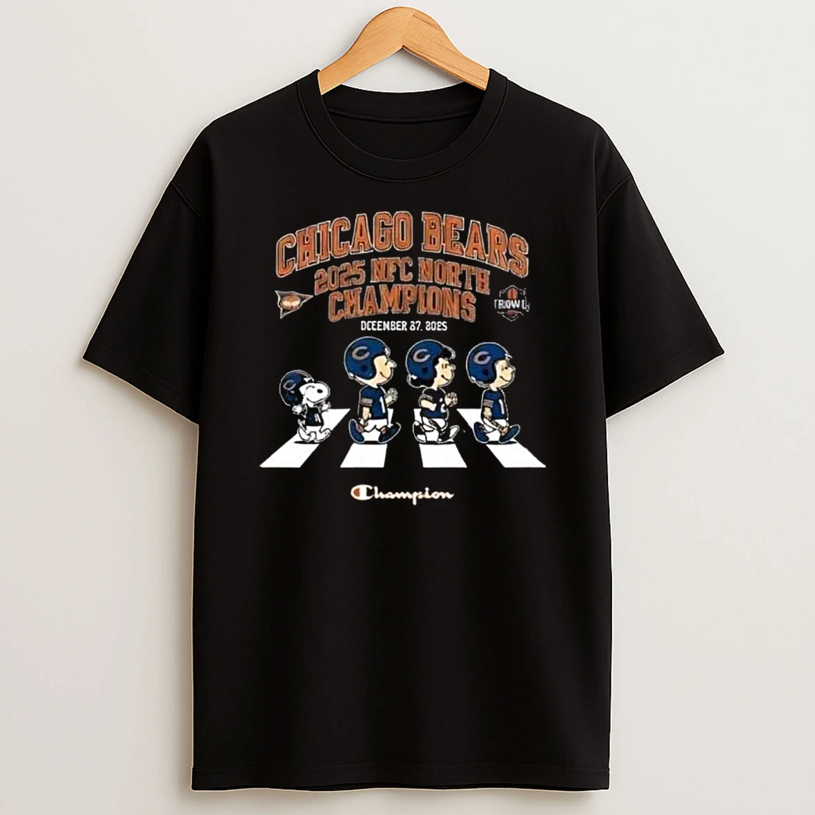 Chicago Bears 2025 Nfc North Champions December 27 2025 Snoopy And Peanuts Family Abbey Road Shirts