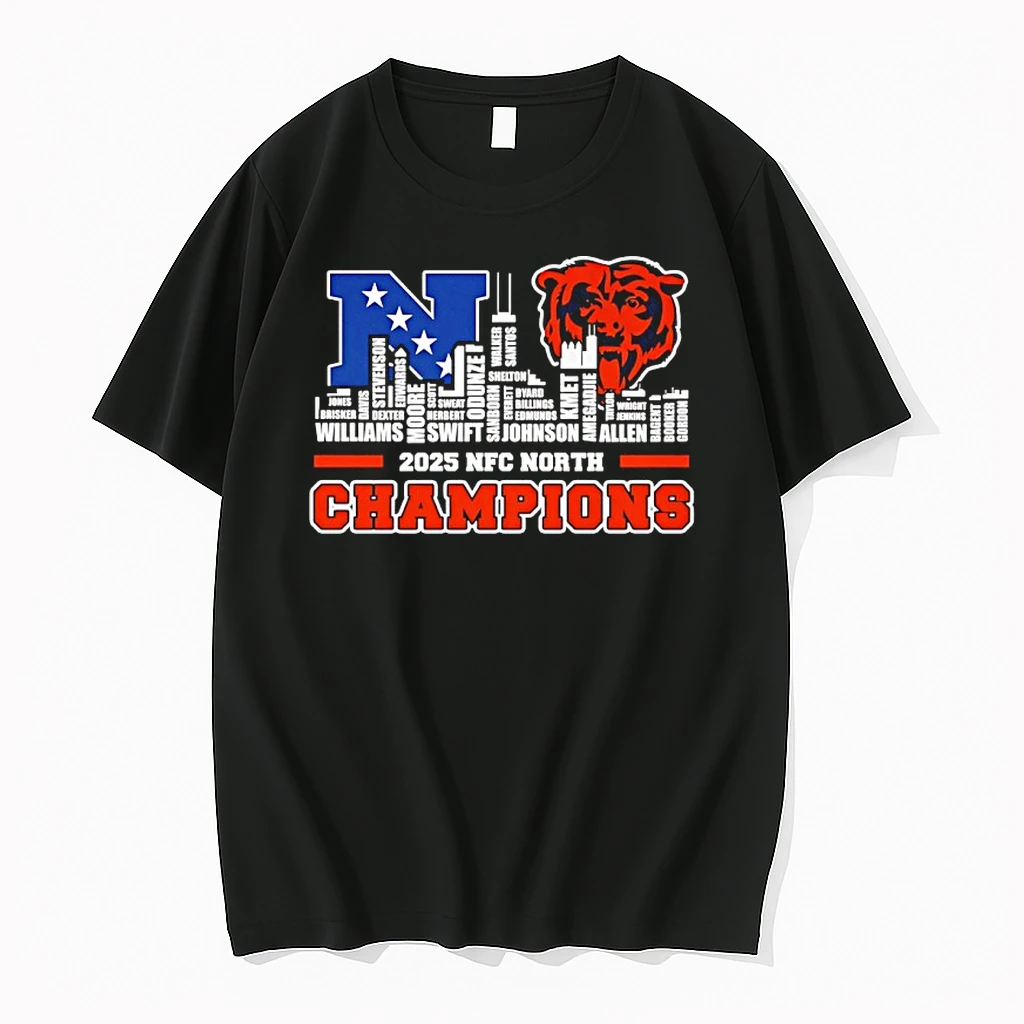 Chicago Bears 2025 Nfc North Champions Player Names City Skyline Shirts