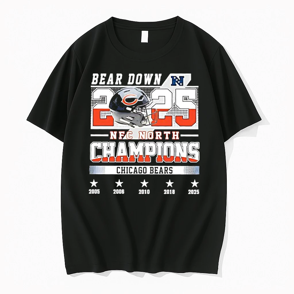 Chicago Bears 2025 Nfc North Champions Bear Down Helmet Shirts