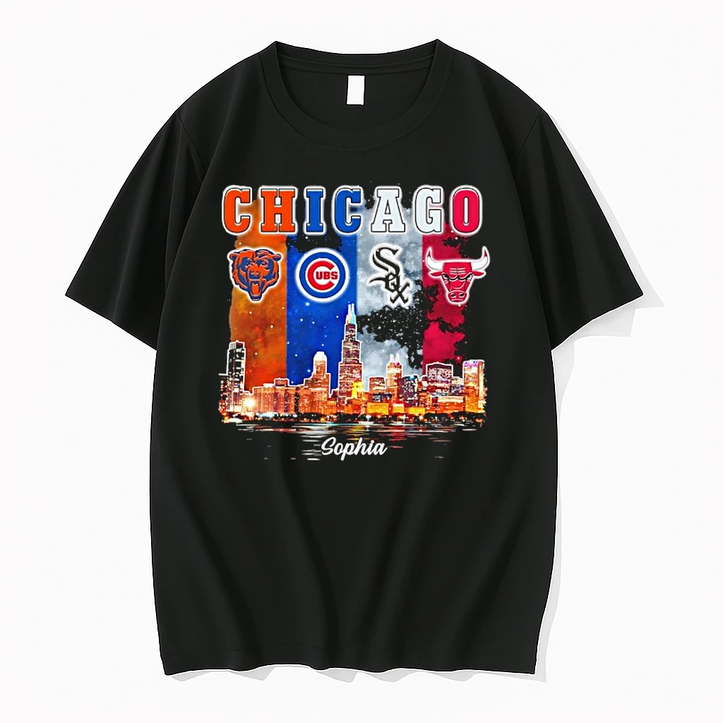 Chicago City Skyline Chicago Bears Chicago Cubs Chicago White Sox And Chicago Bulls Logos Shirts