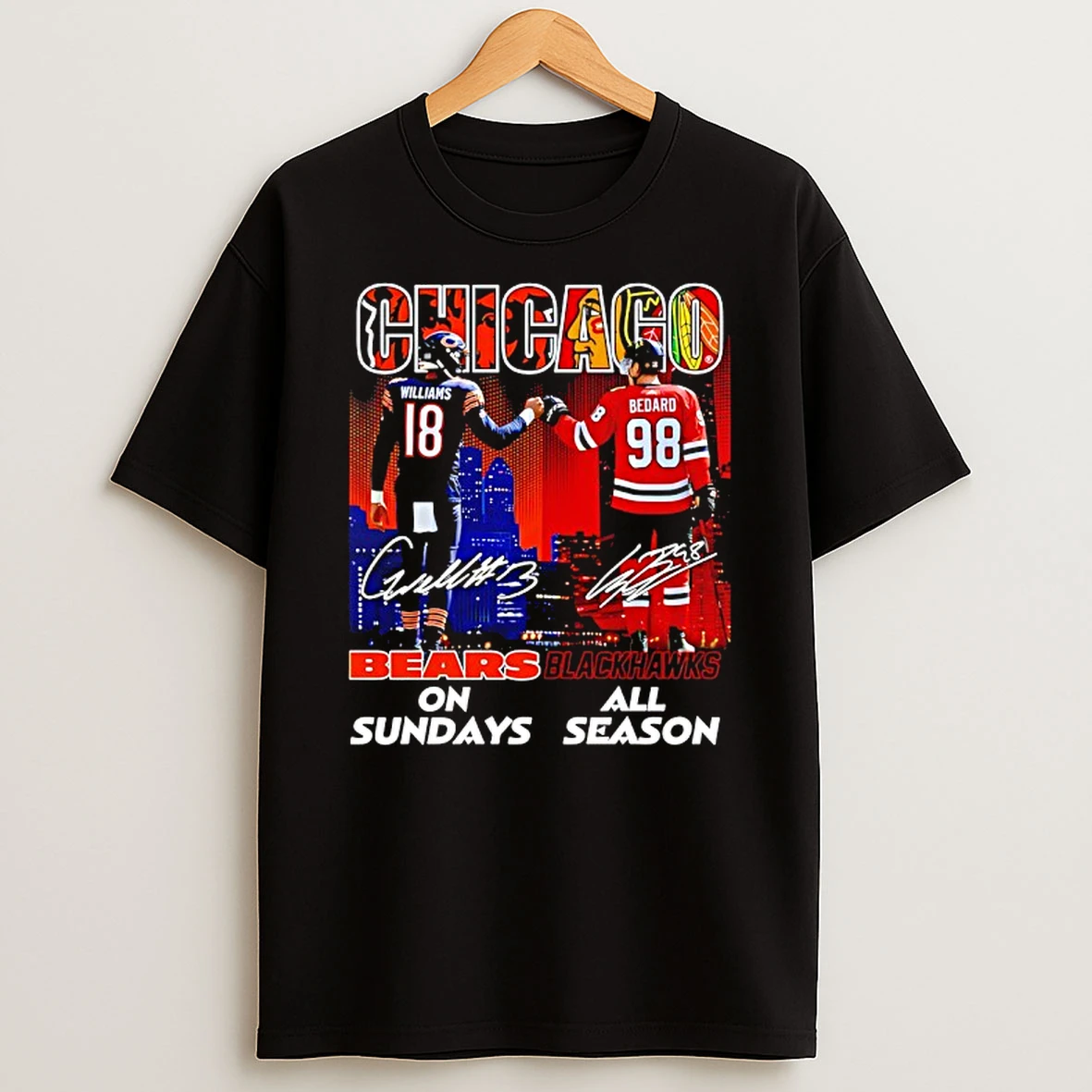 Chicago City Skyline Williams Chicago Bears On Sundays And Bedard Chicago Blackhawks All Season Shirts